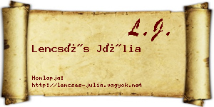 Lencsés Júlia névjegykártya