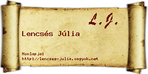 Lencsés Júlia névjegykártya